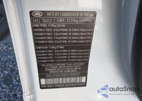 2013 Land Rover Range Rover Sport Supercharged from USA, damaged, VIN SALSH2E43DA764037